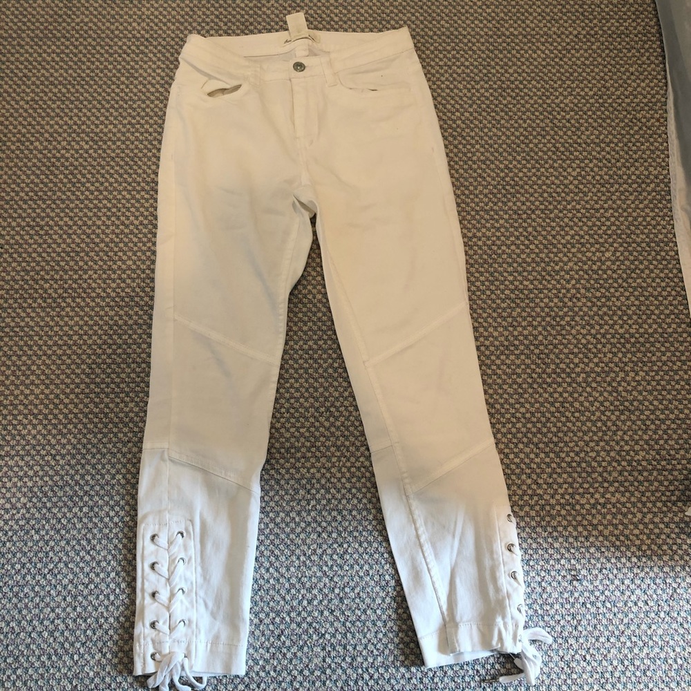Lace up white jeans